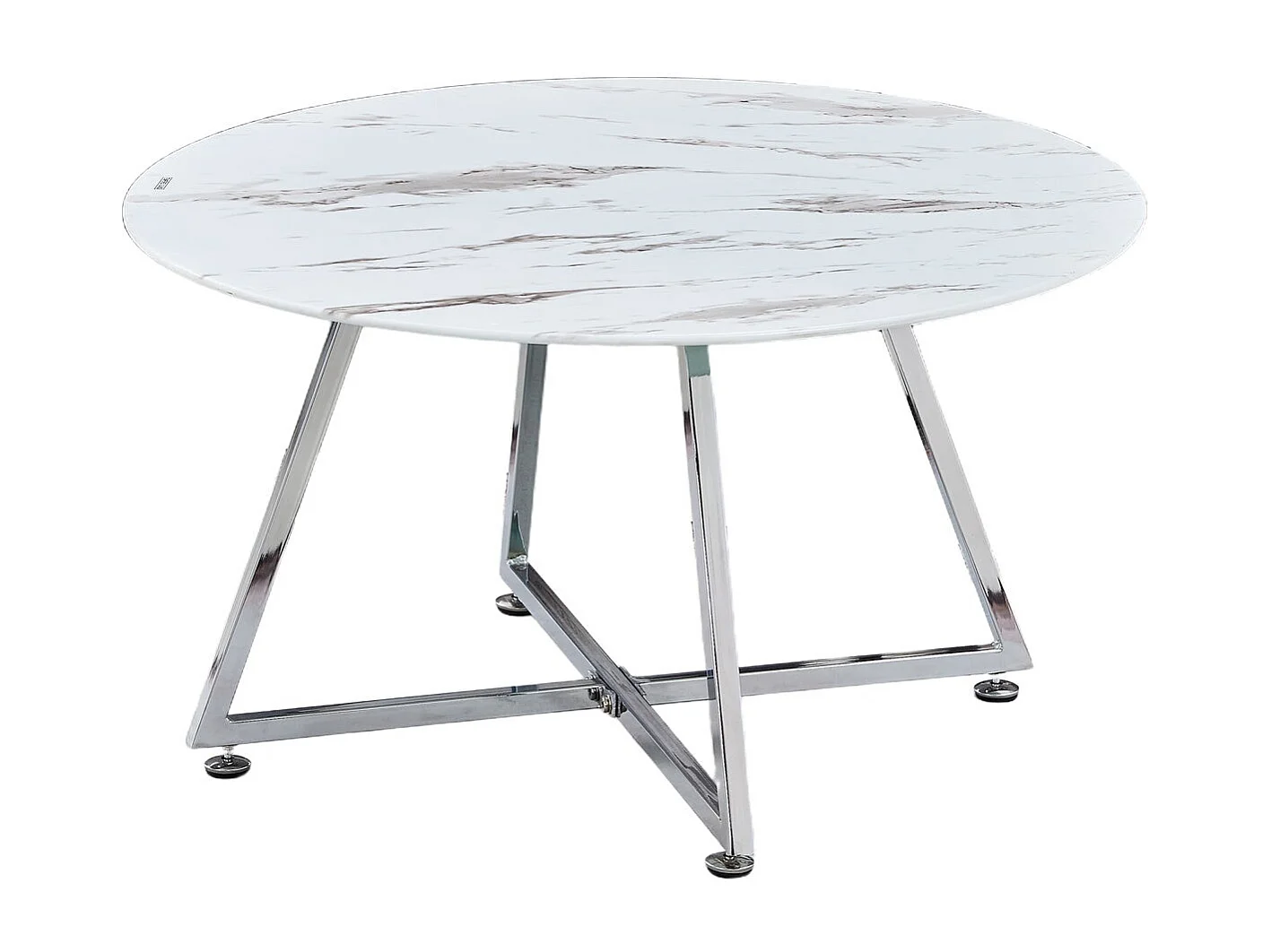 Table Basse Ronde HELOISE Métal Chrome Plateau Céramique Effet Marbre Blanc D80xH45cm