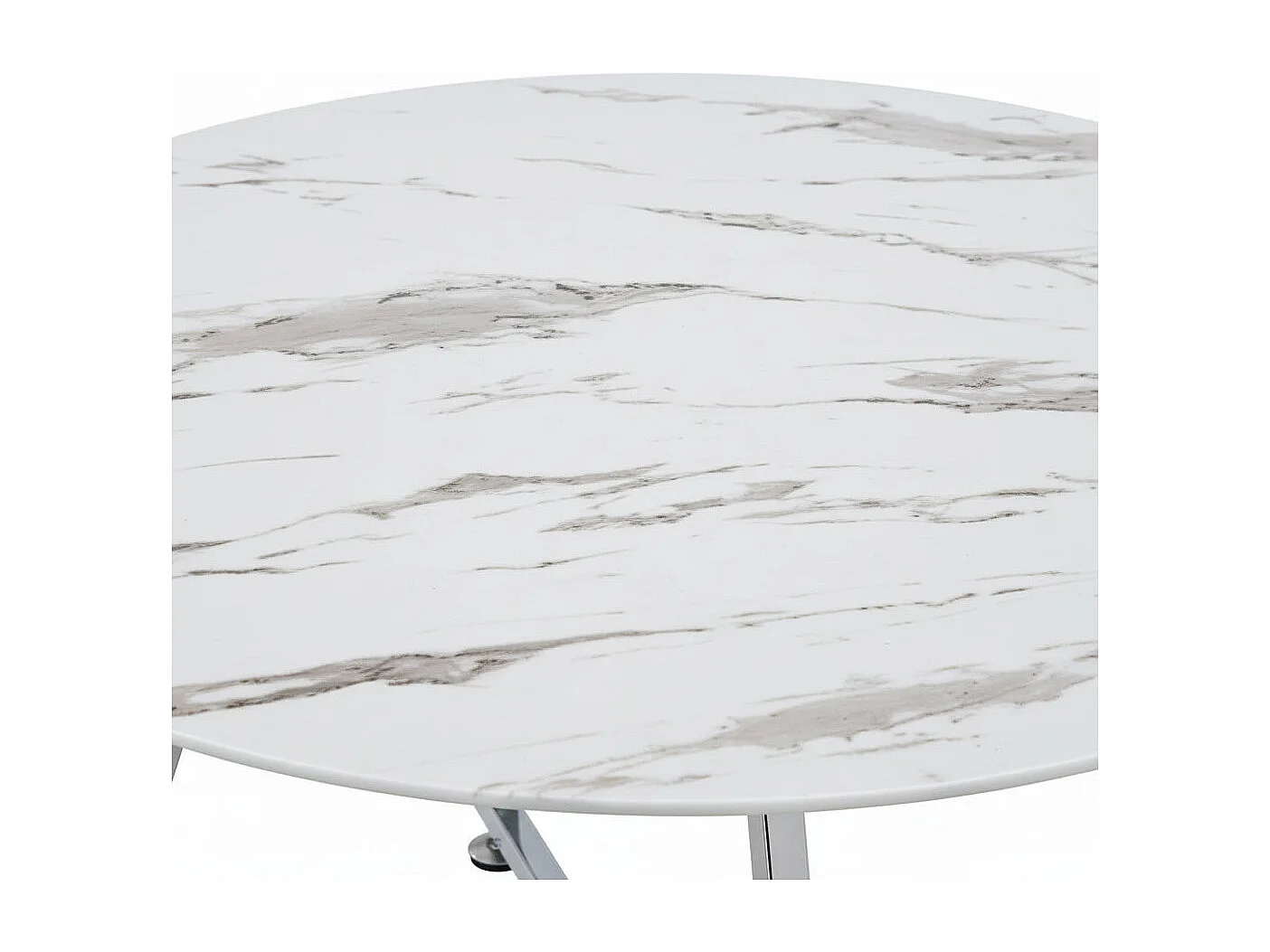 Table Basse Ronde HELOISE Métal Chrome Plateau Céramique Effet Marbre Blanc D80xH45cm