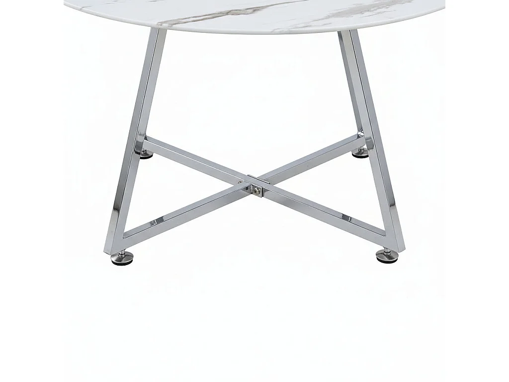 Table Basse Ronde HELOISE Métal Chrome Plateau Céramique Effet Marbre Blanc D80xH45cm