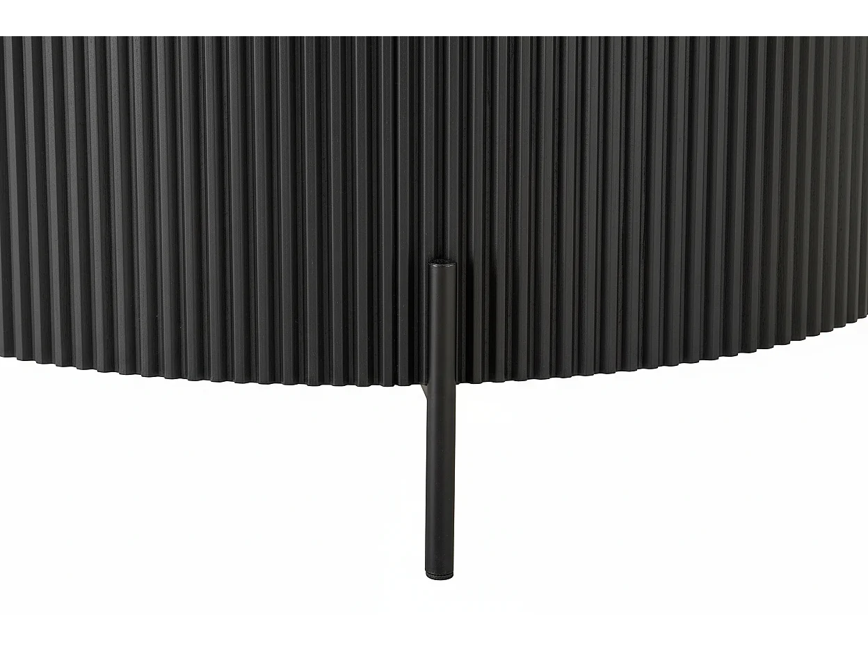 Table Basse RUBY Ronde Plateau Céramique Effet Travertin Noir Pied Métal Noir D100xH45 cm