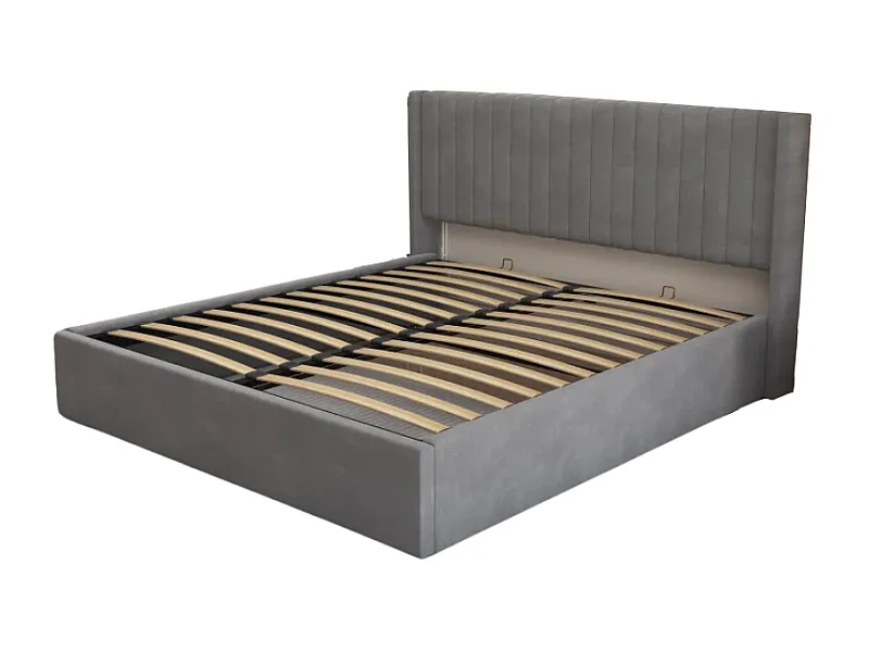 LIT  COFFRE CAMILLE en velours GRIS 140X190CM