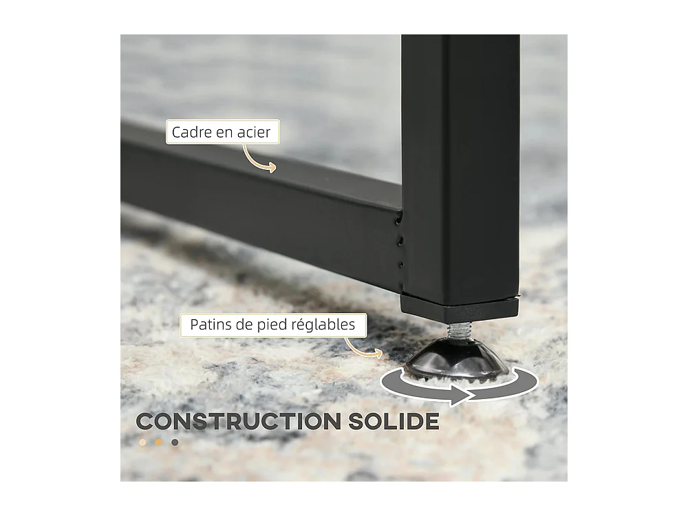 Lot de 2 tables basses tables de salon rectangulaires design en acier noir et plateaux en verre trempé