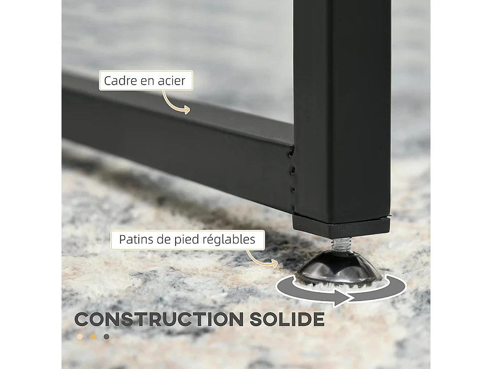 Lot de 2 tables basses tables de salon rectangulaires design en acier noir et plateaux en verre trempé