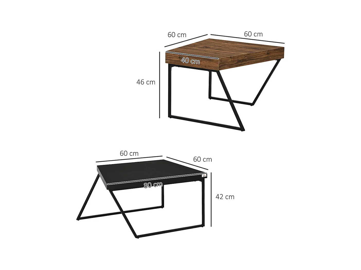 Lot de 2 tables basses design industriel géométrique effet bois et acier noir