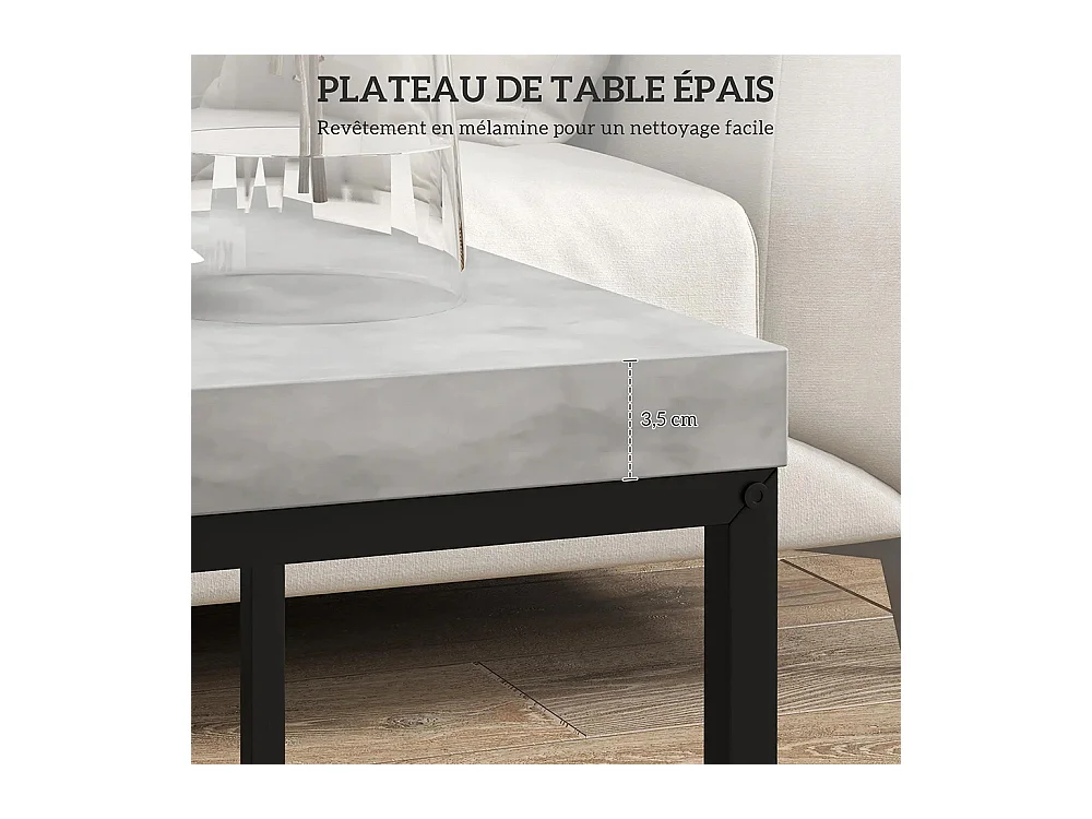 Lot de 2 tables basses carrées tables de salon cadre en acier et plateaux en bois gris