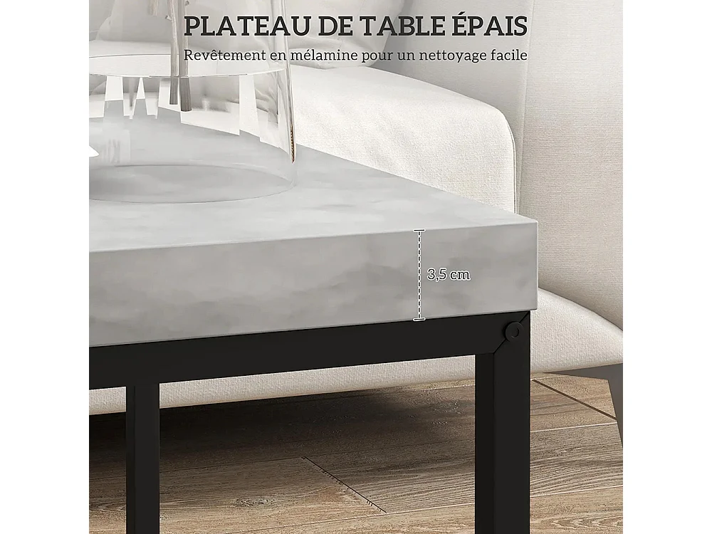 Lot de 2 tables basses carrées tables de salon cadre en acier et plateaux en bois gris