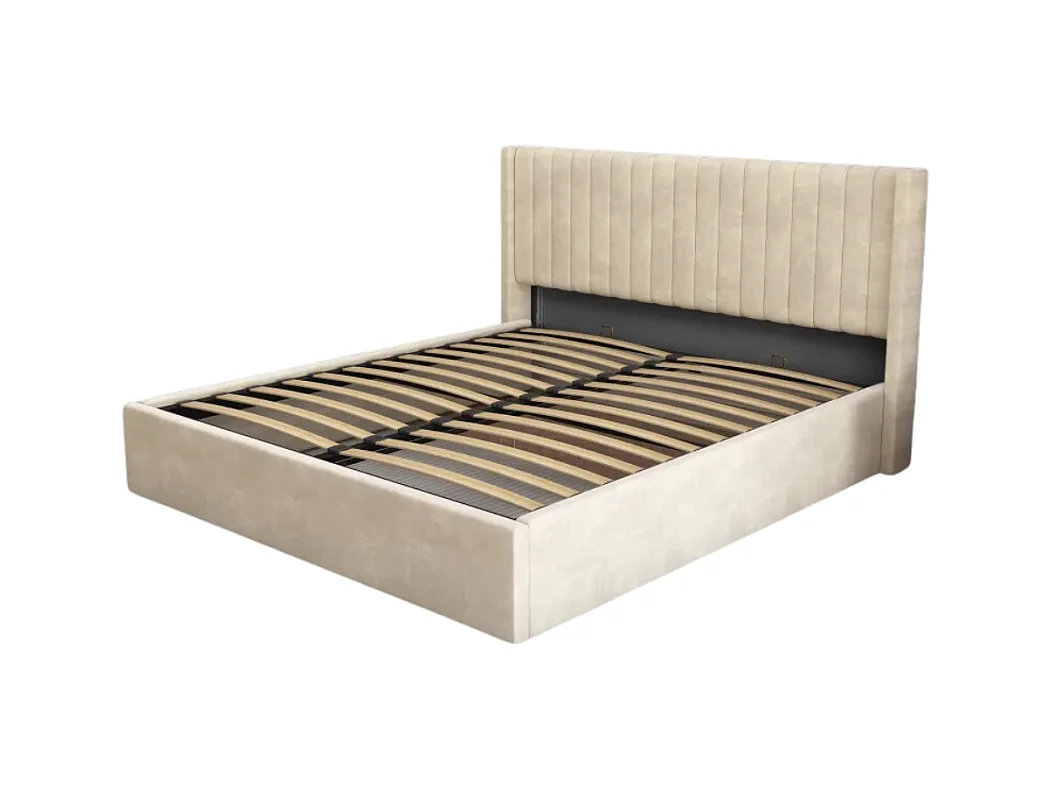 LIT DOUBLE COFFRE BEIGE CAMILLE BEIGE en velours 180X200CM