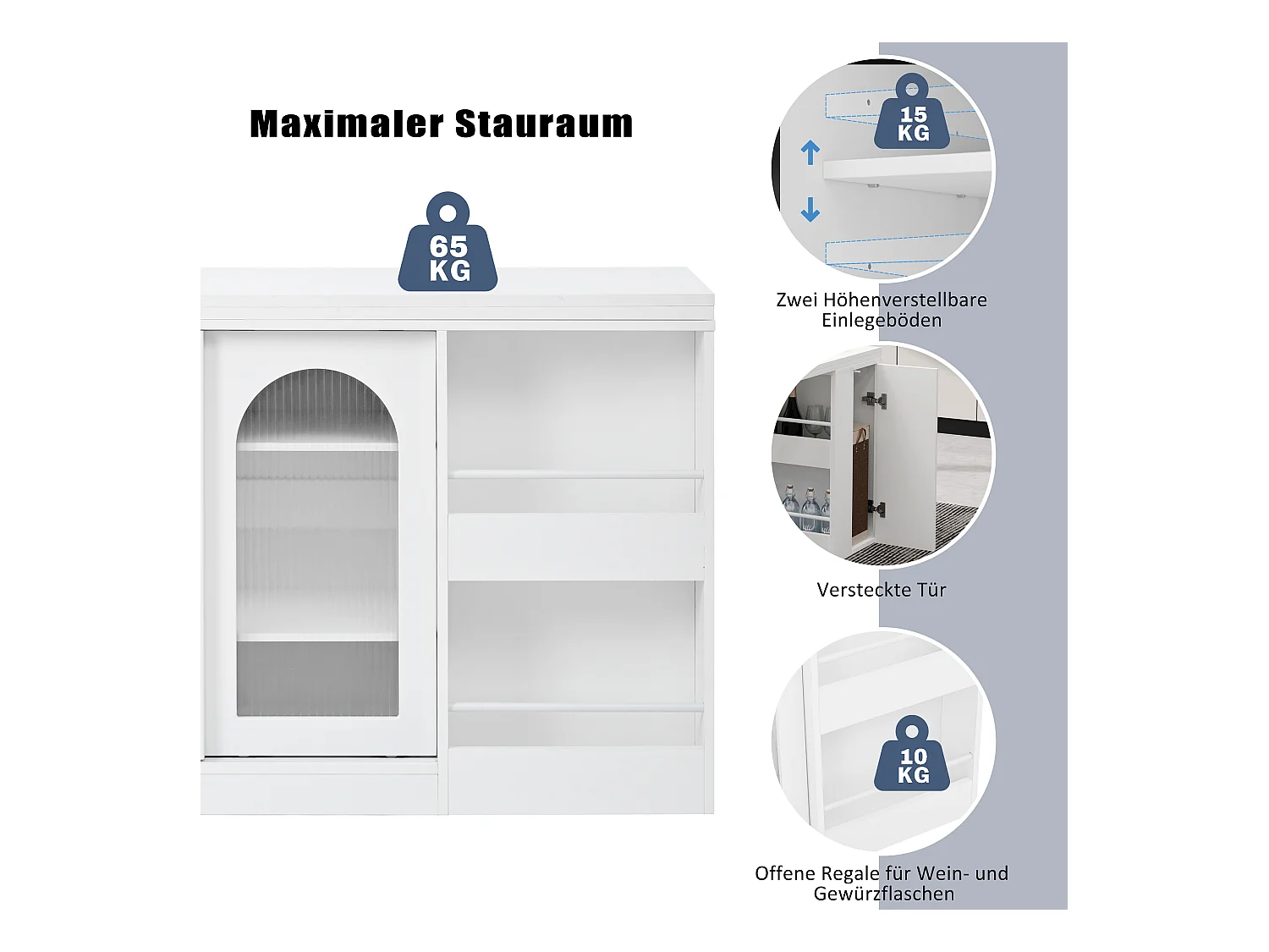 Table de bar extensible rotative à 360°avec portes vitrées - 121.5 x 40 x 76.7 cm - MDF - blanc