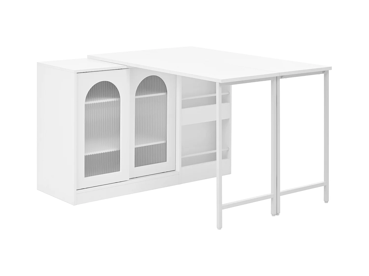 Table de bar extensible rotative à 360°avec portes vitrées - 121.5 x 40 x 76.7 cm - MDF - blanc