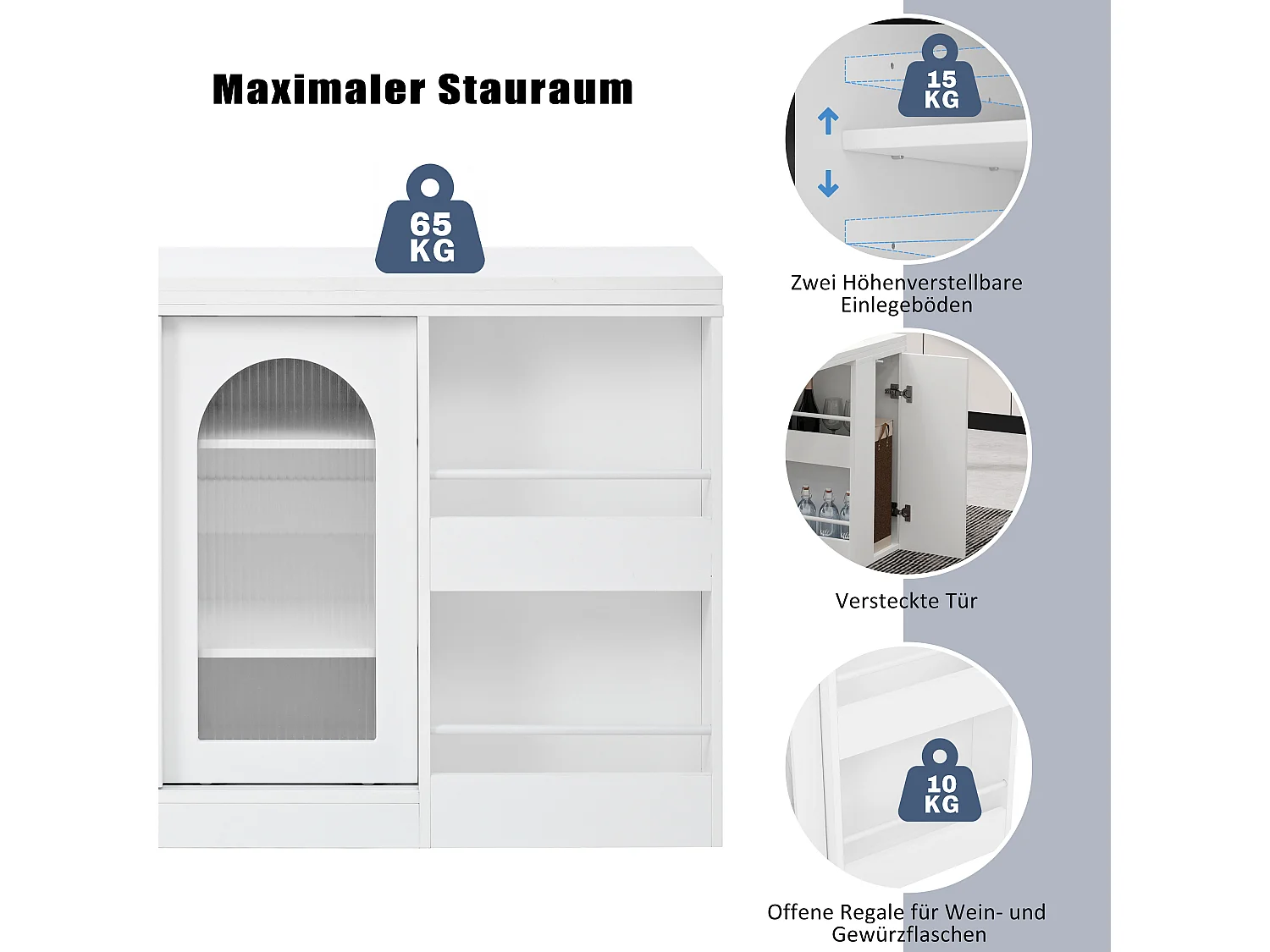 Table de bar extensible rotative à 360°avec portes vitrées - 121.5 x 40 x 76.7 cm - MDF - blanc