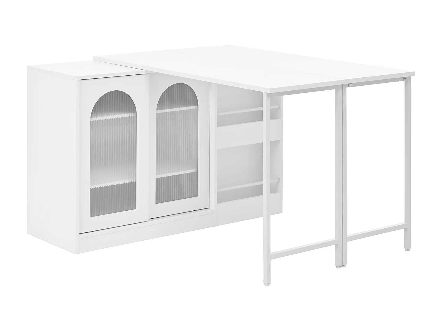 Table de bar extensible rotative à 360°avec portes vitrées - 121.5 x 40 x 76.7 cm - MDF - blanc