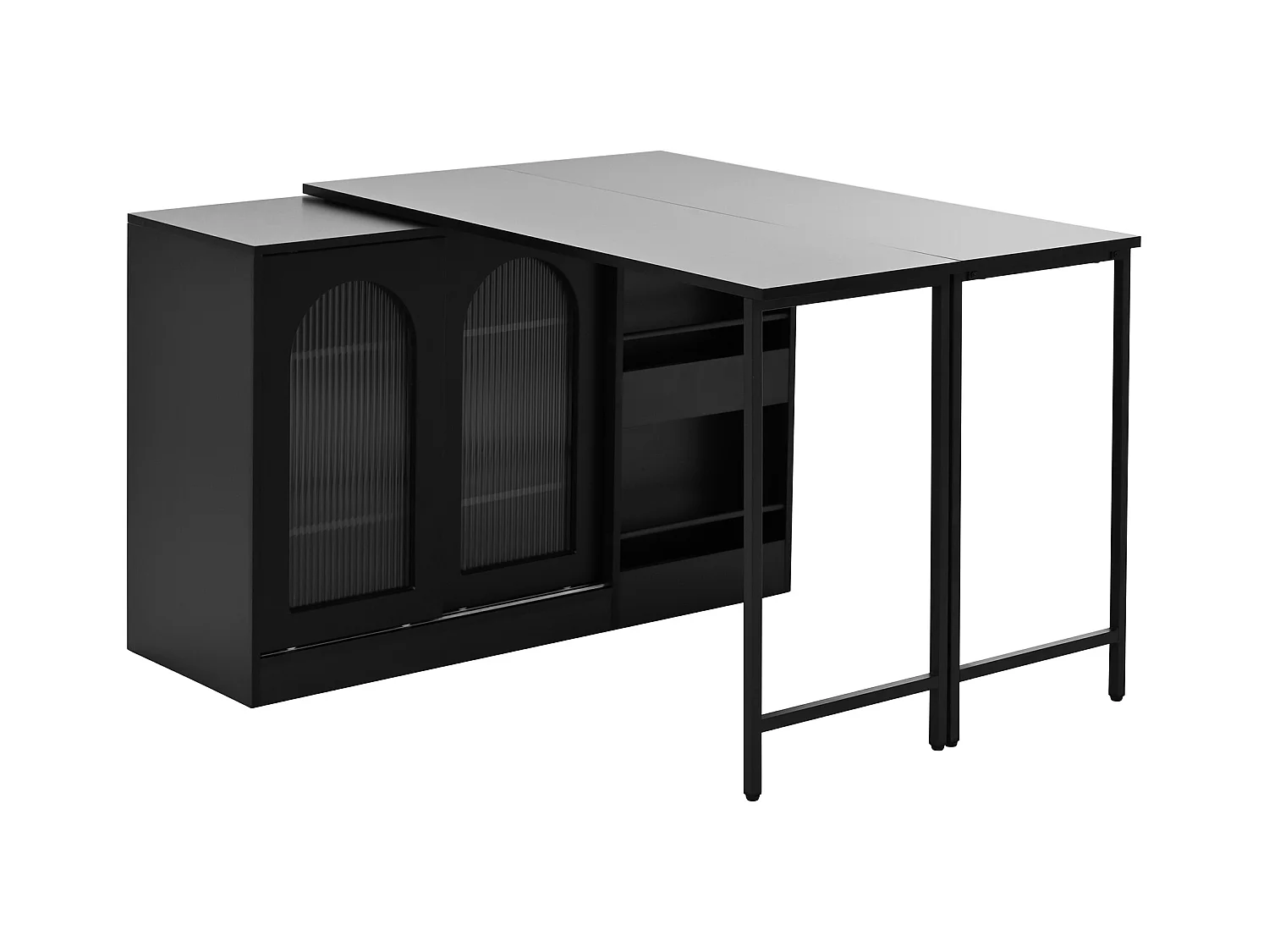 Table de bar extensible rotative à 360°avec portes vitrées - 121.5 x 40 x 76.7 cm - MDF - noir