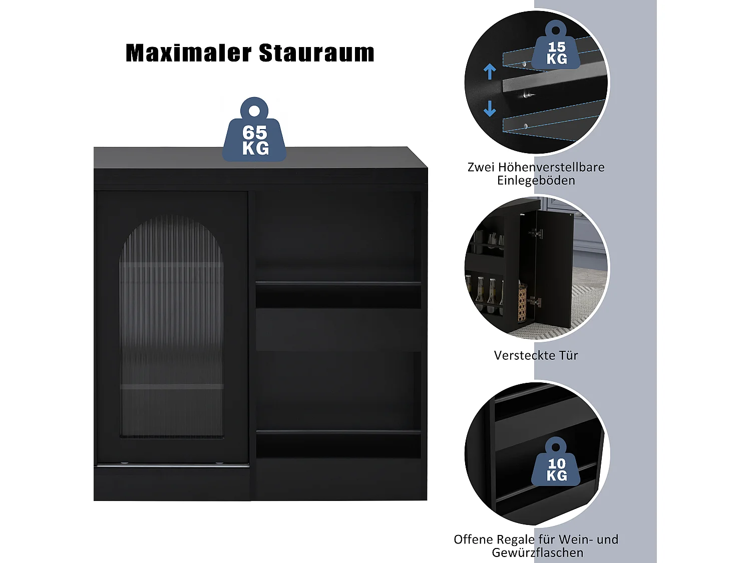 Table de bar extensible rotative à 360°avec portes vitrées - 121.5 x 40 x 76.7 cm - MDF - noir