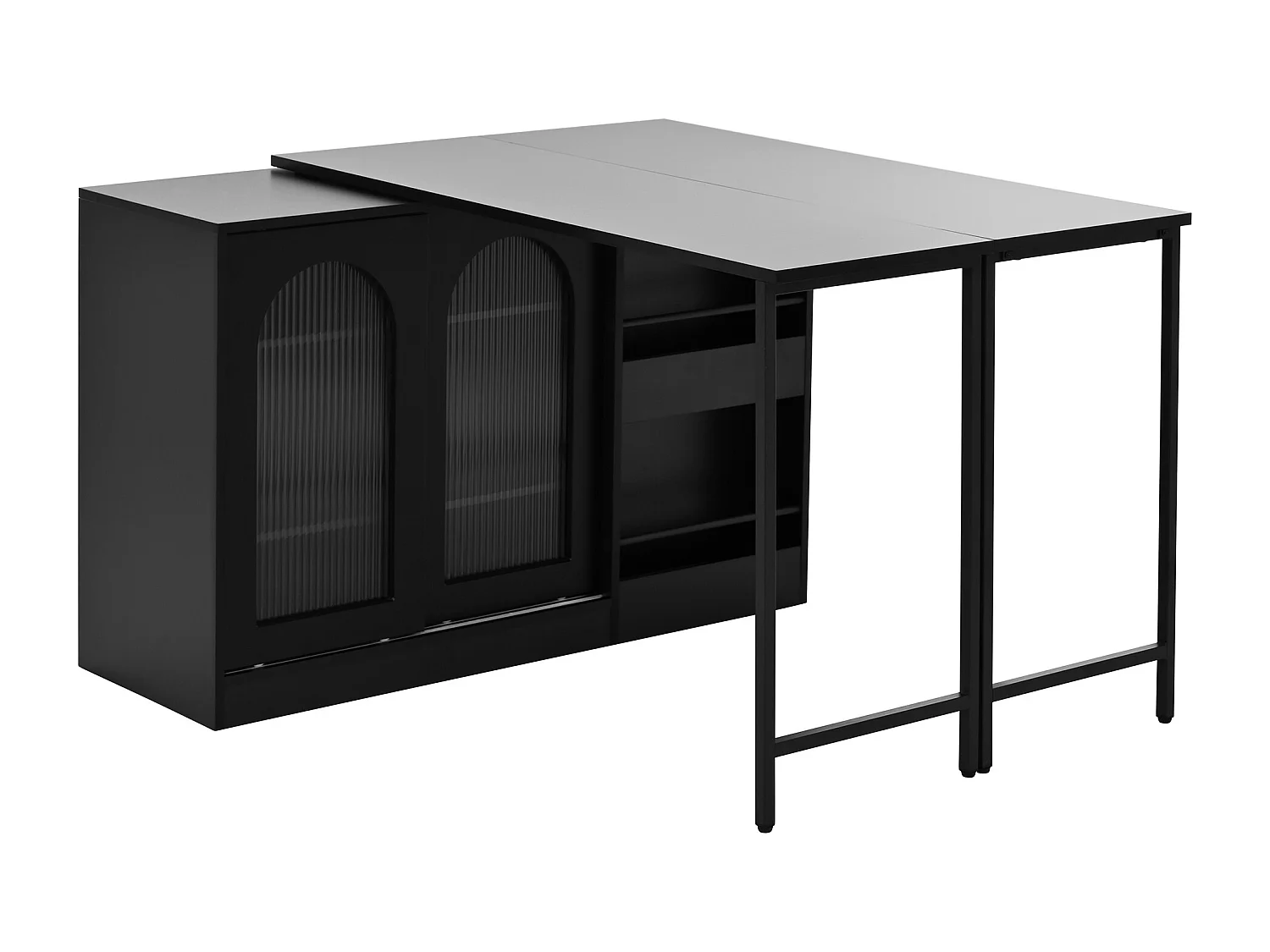 Table de bar extensible rotative à 360°avec portes vitrées - 121.5 x 40 x 76.7 cm - MDF - noir