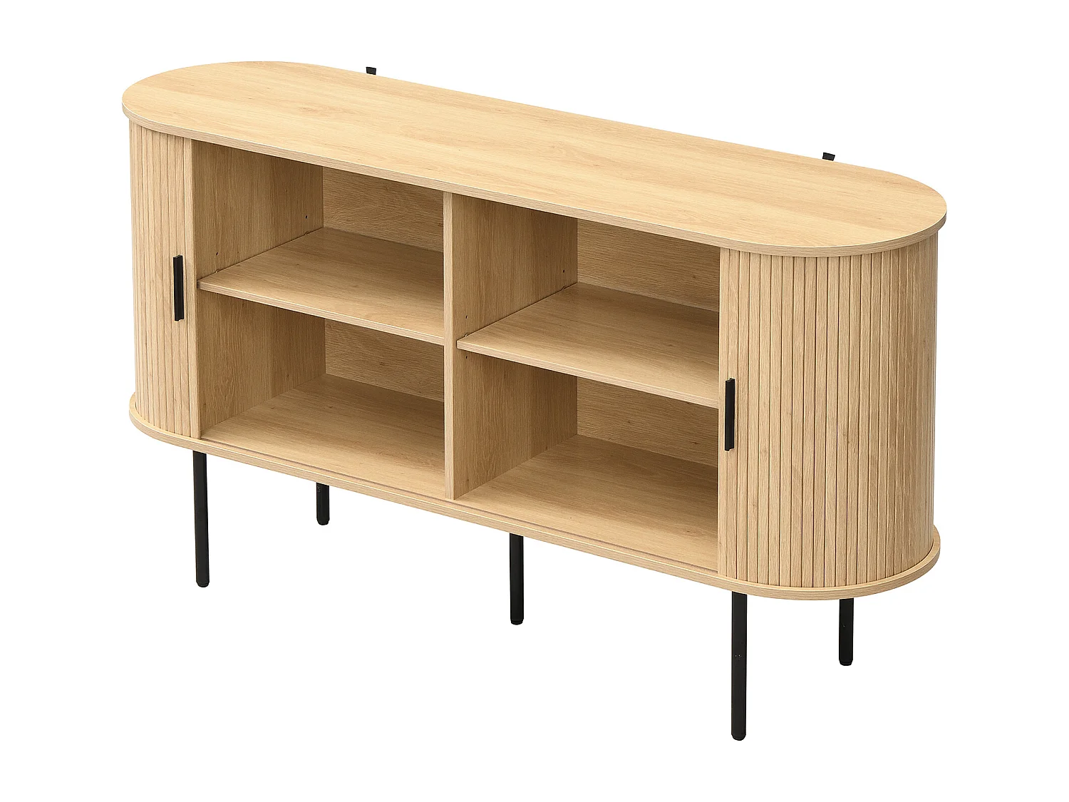 Buffet moderne avec portes à enroulement - pieds en fer - 140 x 40 x 78 cm - MDF - naturel