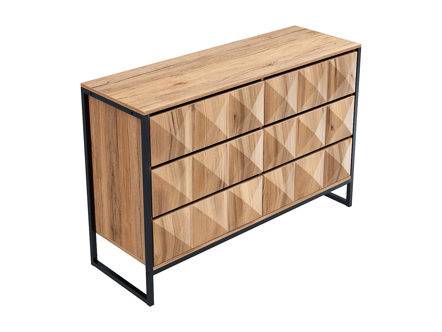 Buffet/commode à 6 tiroirs - 120 x 40 x 80 cm - pieds en métal et portes surélevées - aggloméré - naturel