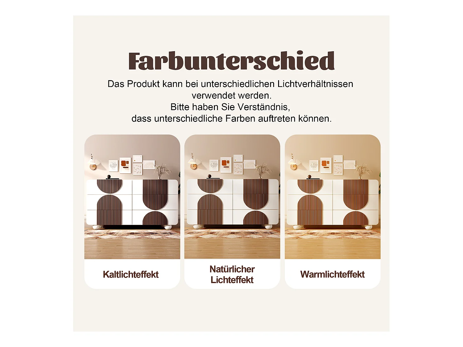 Buffet/commode à 6 tiroirs au design incurvé - 121 x 41 x 71 cm - dispositif anti-basculement - bois - blanc