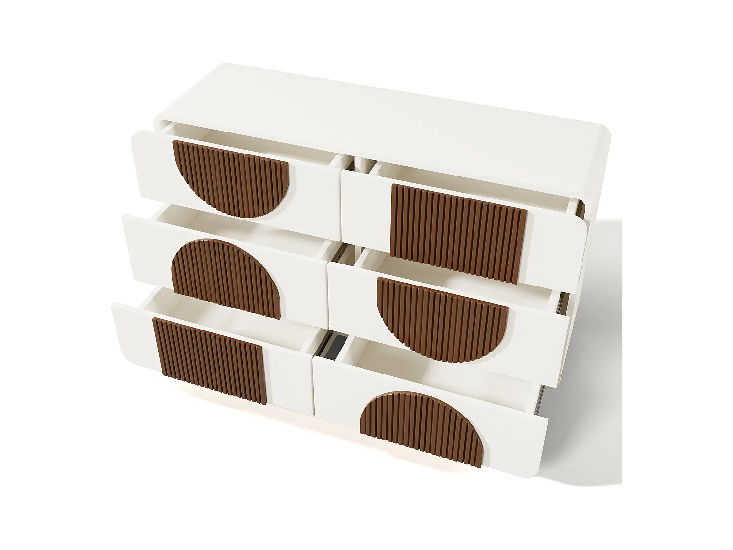 Buffet/commode à 6 tiroirs au design incurvé - 121 x 41 x 71 cm - dispositif anti-basculement - bois - blanc