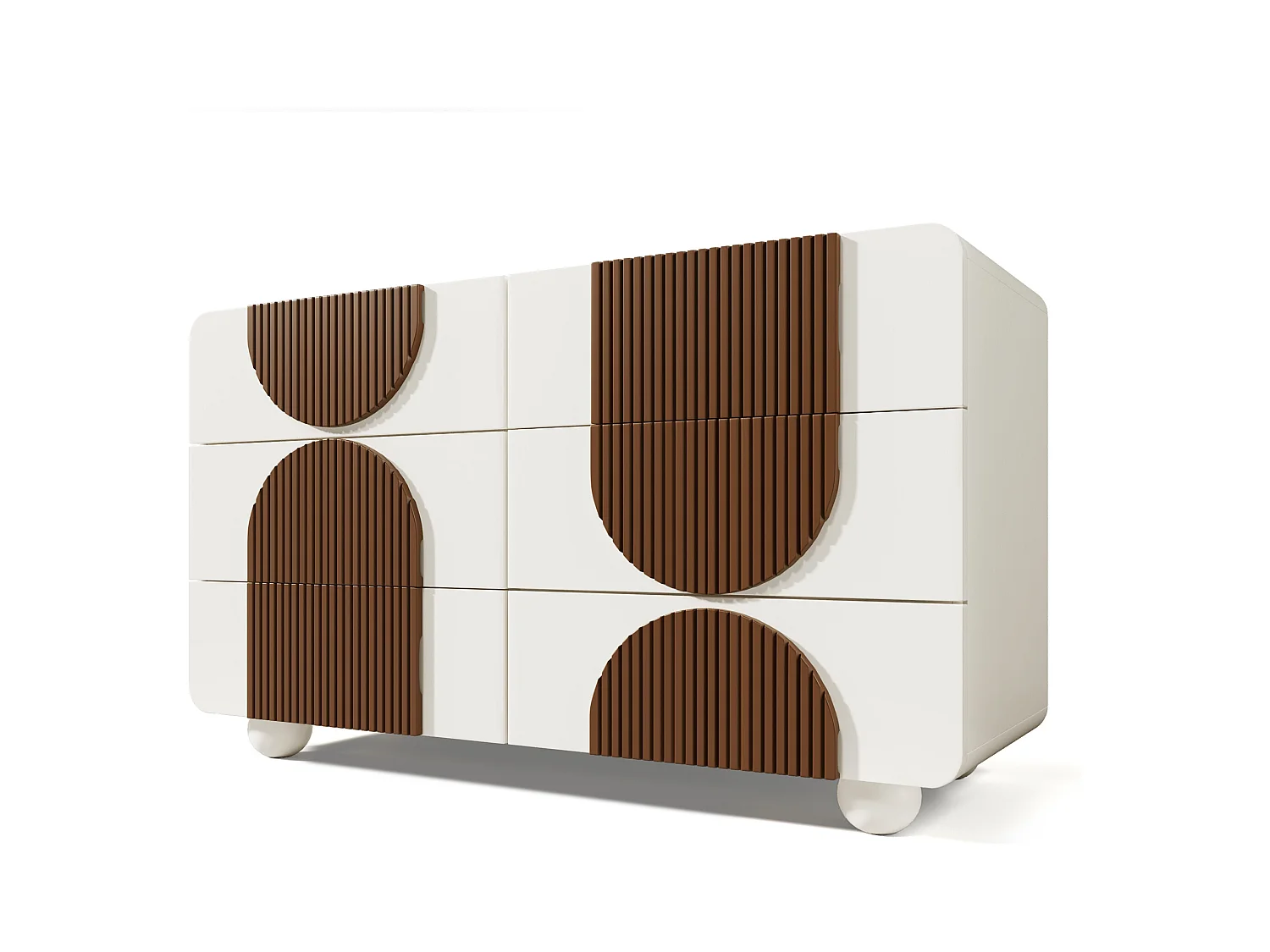 Buffet/commode à 6 tiroirs au design incurvé - 121 x 41 x 71 cm - dispositif anti-basculement - bois - blanc