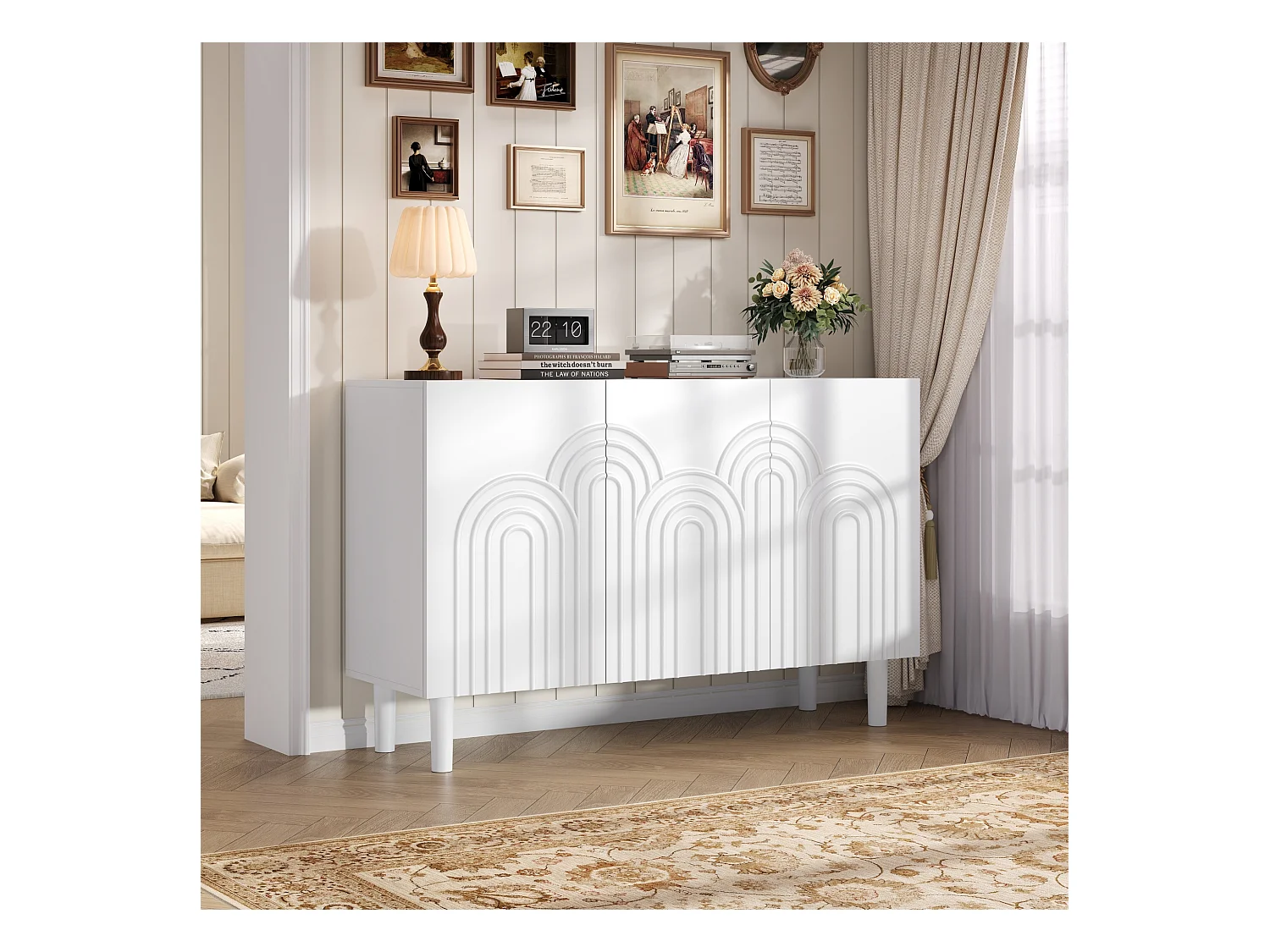 Buffet/meuble de salon 3 portes pour chambre et salon - 120 x 38.5 x 79 cm - MDF - blanc