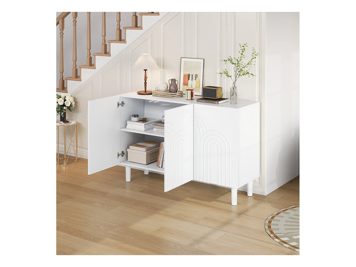 Buffet/meuble de salon 3 portes pour chambre et salon - 120 x 38.5 x 79 cm - MDF - blanc