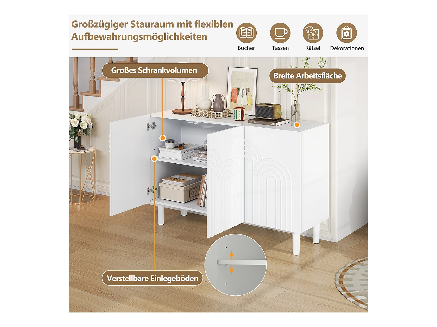 Buffet/meuble de salon 3 portes pour chambre et salon - 120 x 38.5 x 79 cm - MDF - blanc