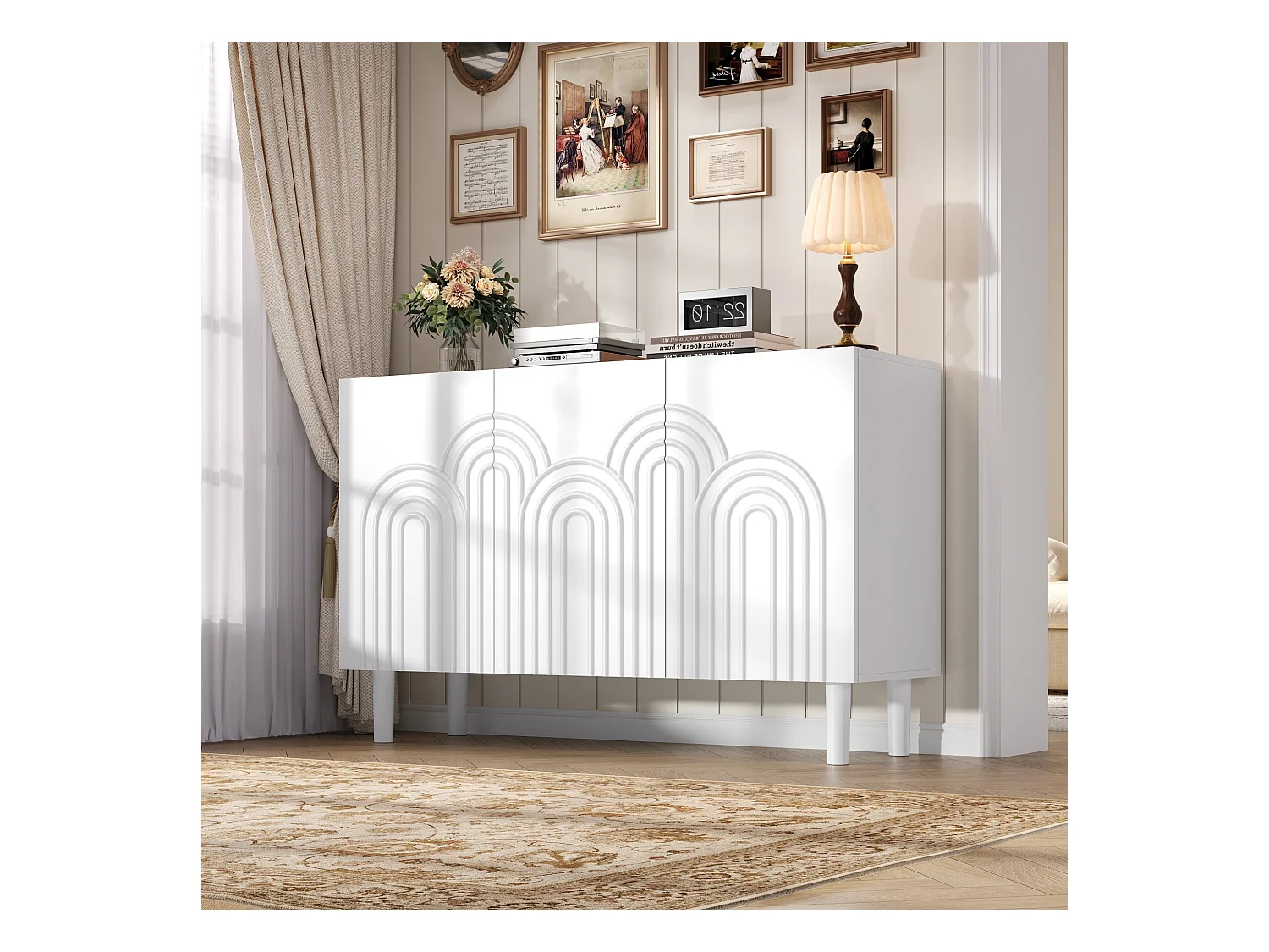 Buffet/meuble de salon 3 portes pour chambre et salon - 120 x 38.5 x 79 cm - MDF - blanc