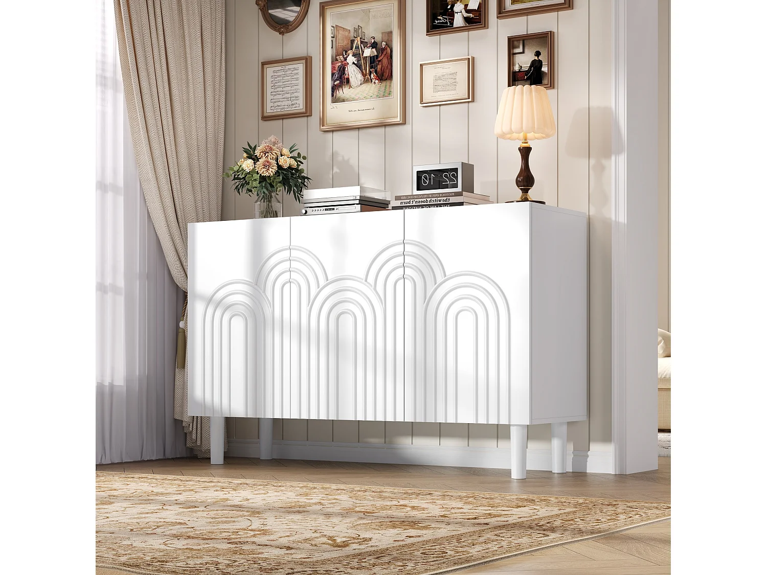 Buffet/meuble de salon 3 portes pour chambre et salon - 120 x 38.5 x 79 cm - MDF - blanc