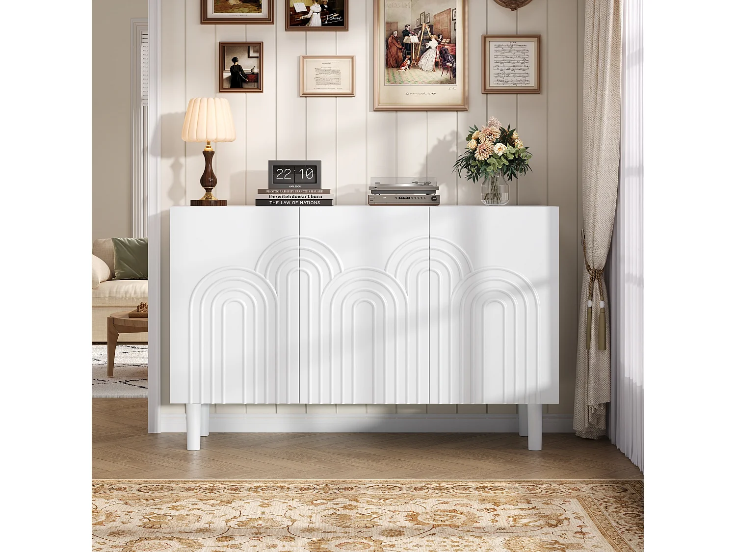 Buffet/meuble de salon 3 portes pour chambre et salon - 120 x 38.5 x 79 cm - MDF - blanc