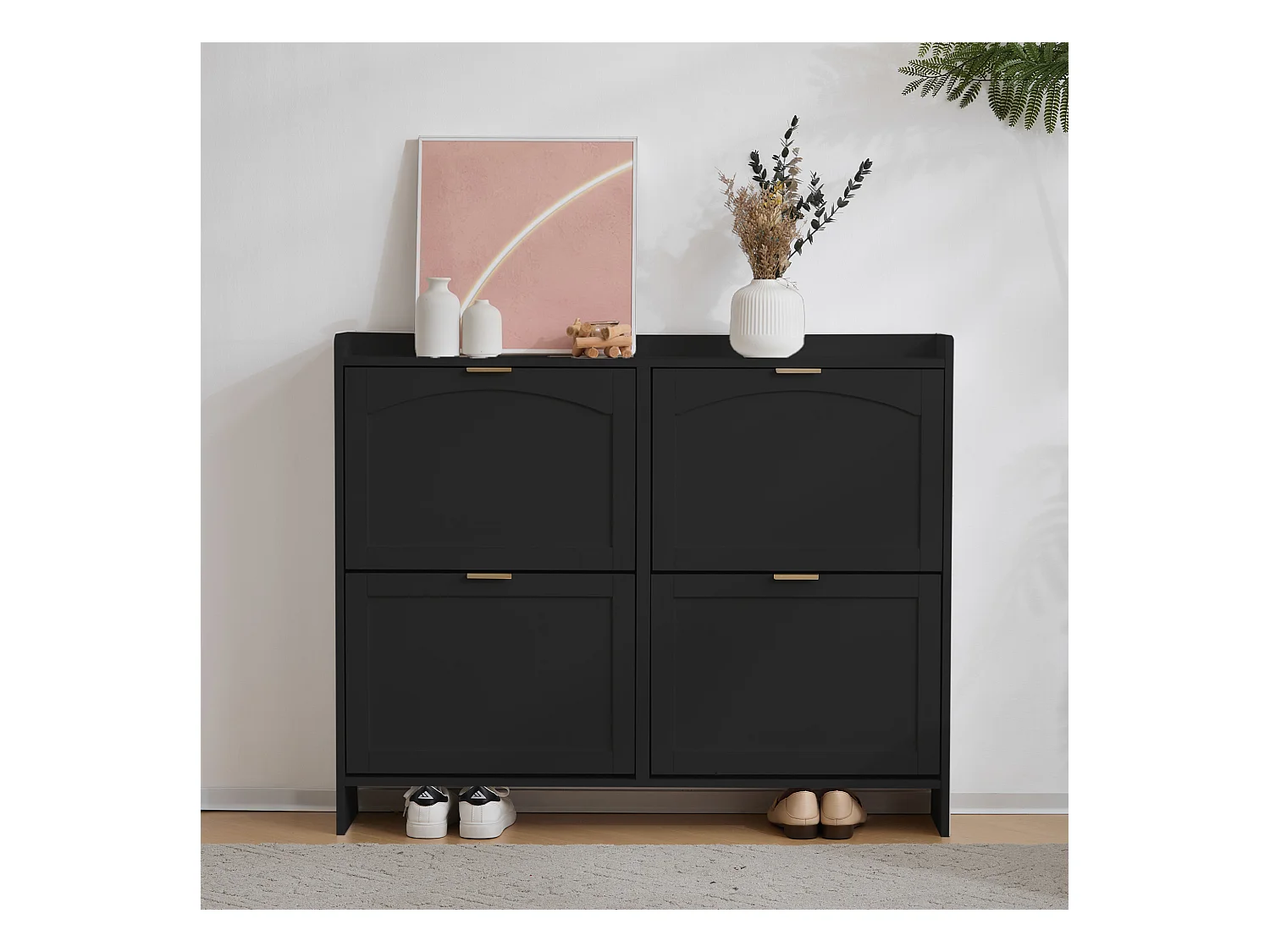 Meuble à chaussures moderne avec 4 rangement à rabat - 100 x 24 x 90 cm - aggloméré - noir