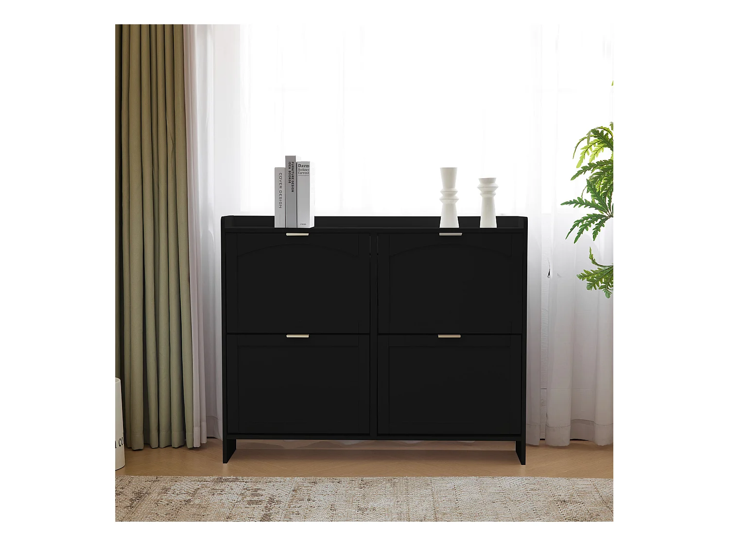 Meuble à chaussures moderne avec 4 rangement à rabat - 100 x 24 x 90 cm - aggloméré - noir