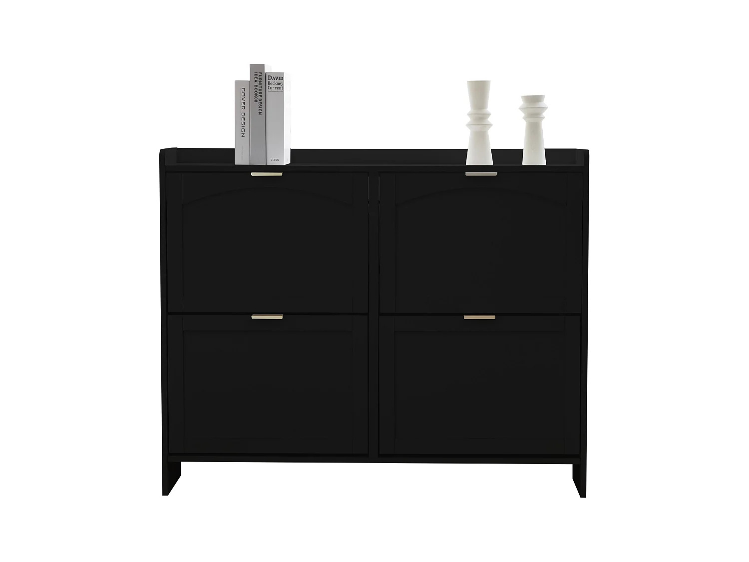 Meuble à chaussures moderne avec 4 rangement à rabat - 100 x 24 x 90 cm - aggloméré - noir