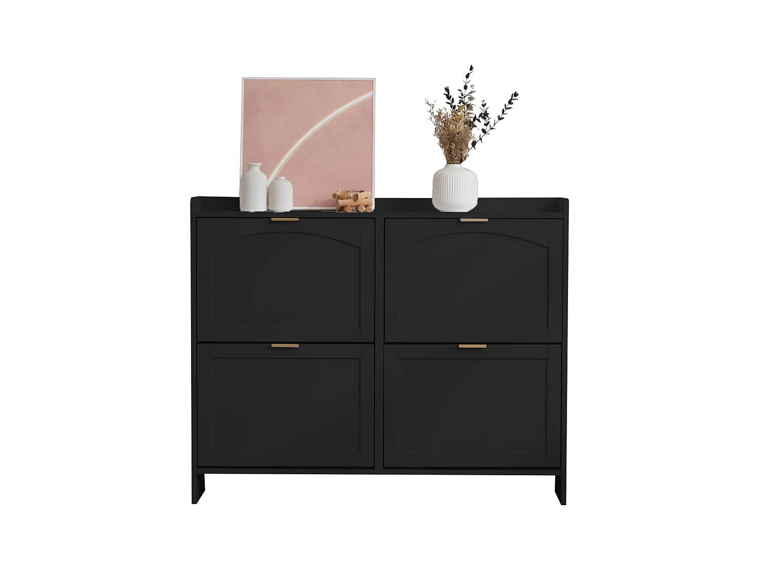 Meuble à chaussures moderne avec 4 rangement à rabat - 100 x 24 x 90 cm - aggloméré - noir