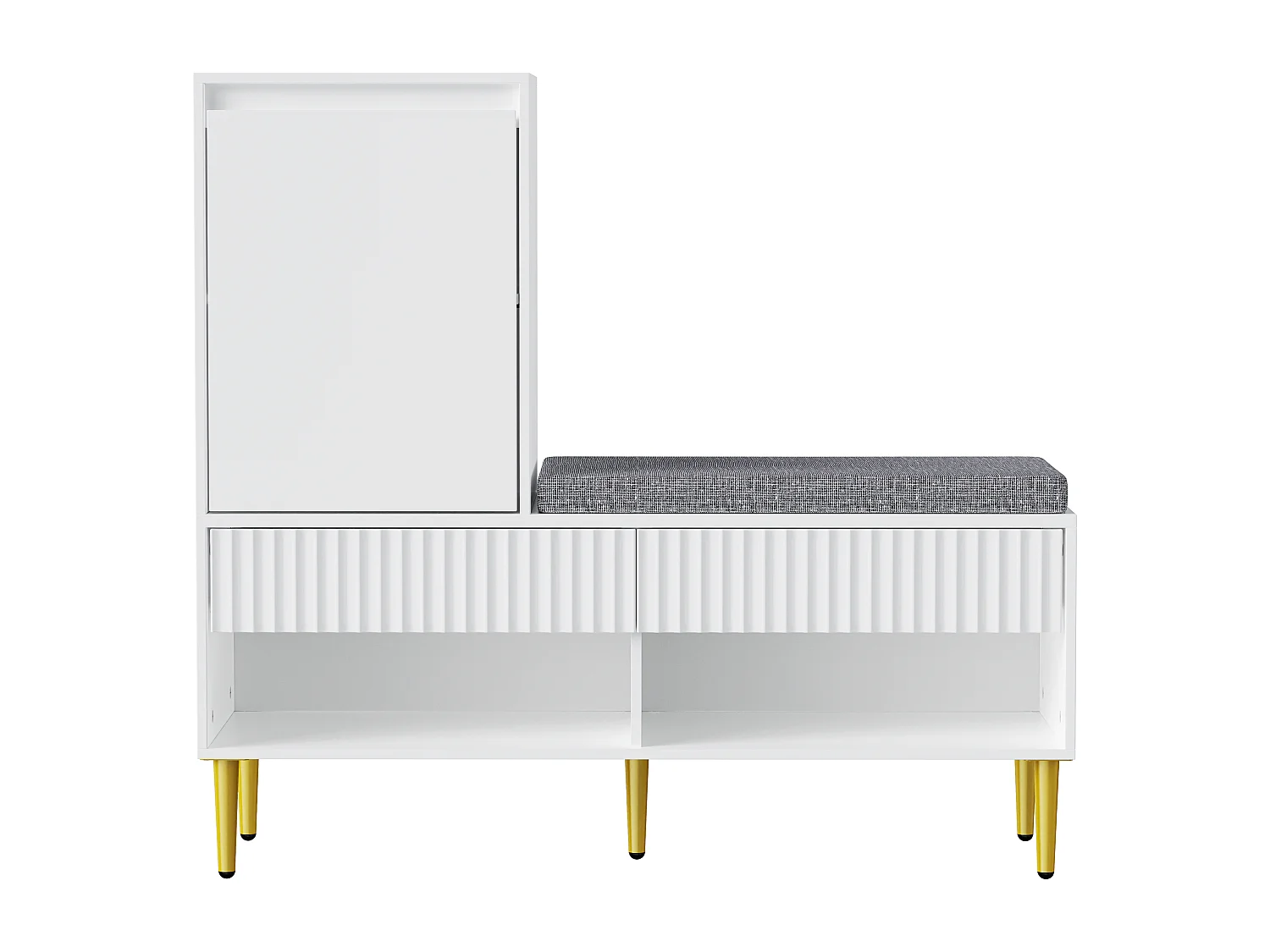 Meuble à chaussures avec banc + 1 porte + 2 tiroirs + 2 étagères ouvertes - 100 x 35 x 90 cm - aggloméré - blanc