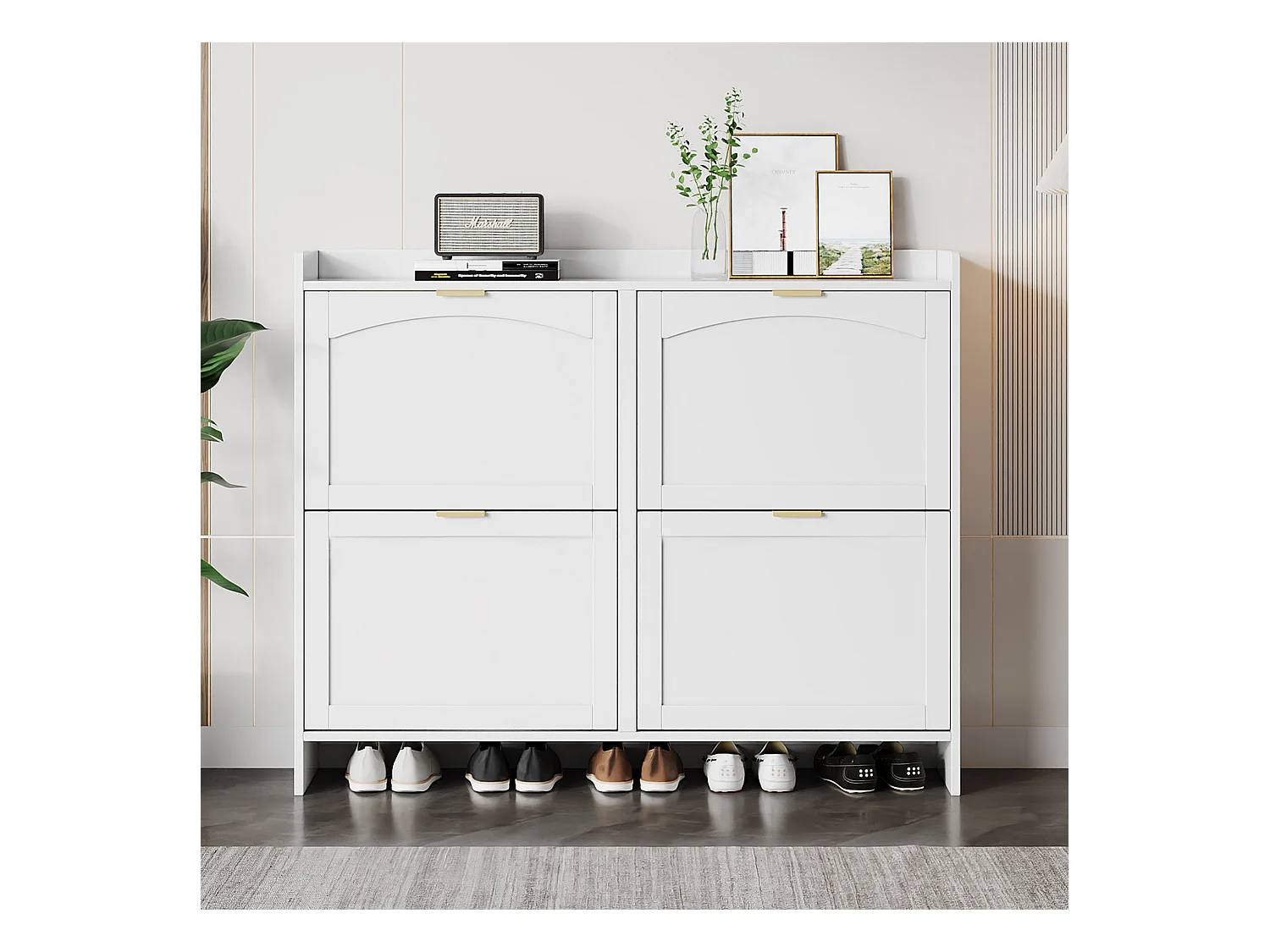 Meuble à chaussures moderne avec 4 rangement à rabat - 100 x 24 x 90 cm - aggloméré - blanc