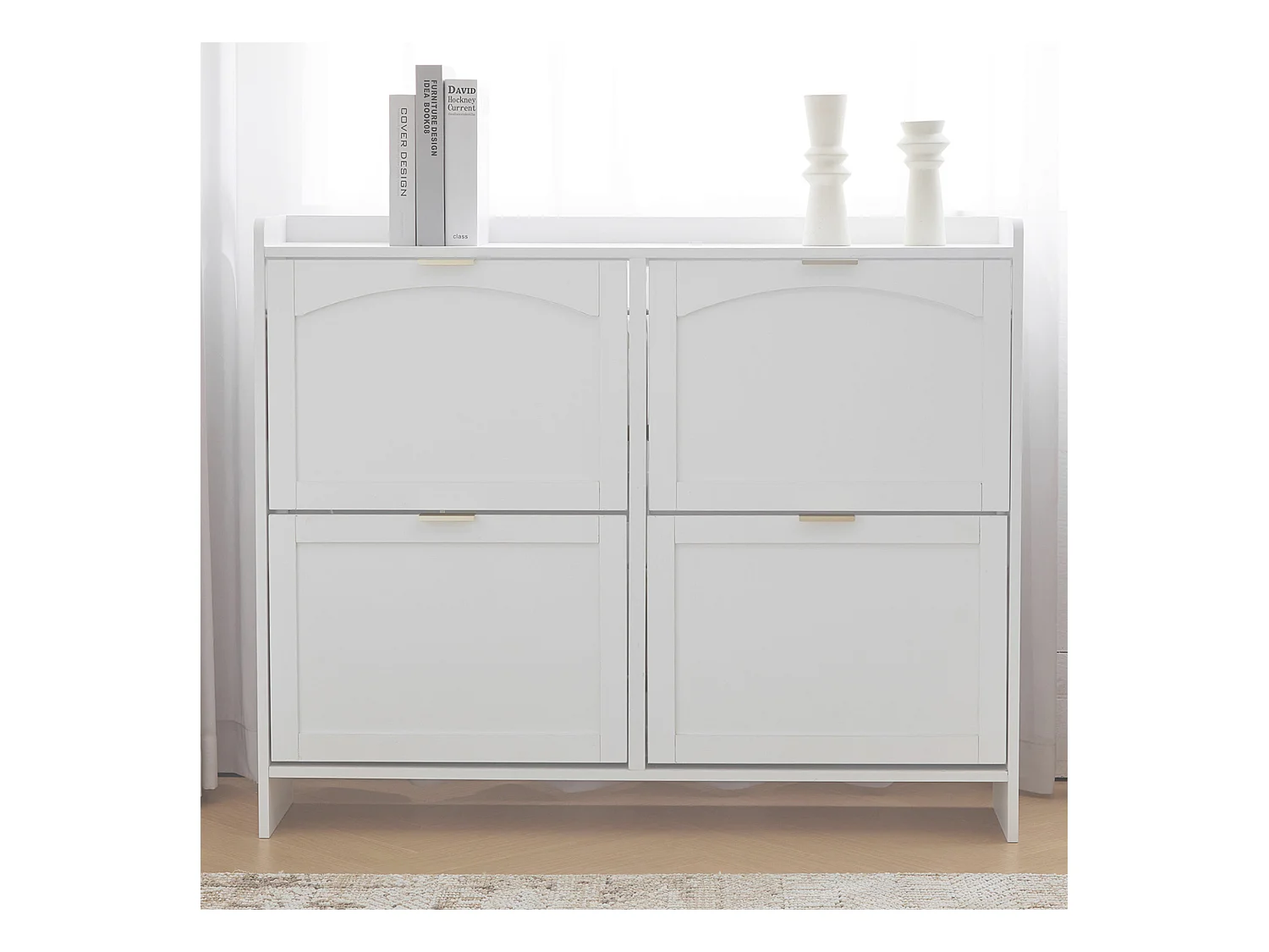 Meuble à chaussures moderne avec 4 rangement à rabat - 100 x 24 x 90 cm - aggloméré - blanc