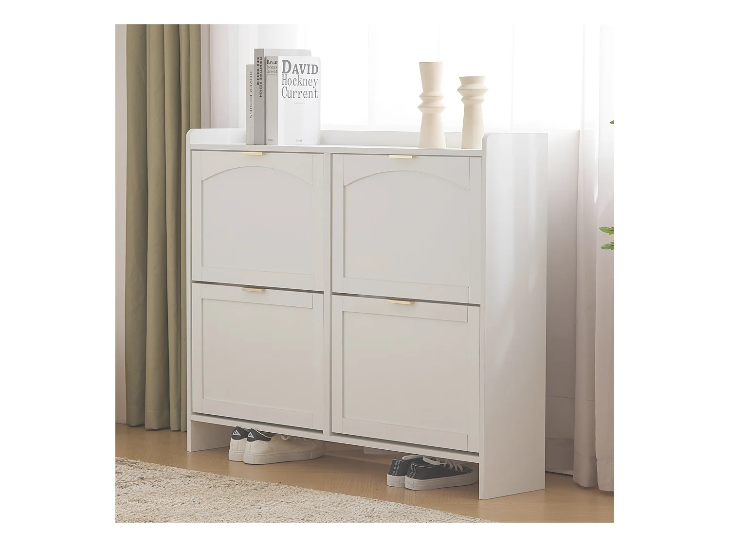 Meuble à chaussures moderne avec 4 rangement à rabat - 100 x 24 x 90 cm - aggloméré - blanc