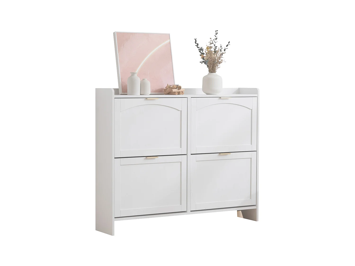 Meuble à chaussures moderne avec 4 rangement à rabat - 100 x 24 x 90 cm - aggloméré - blanc