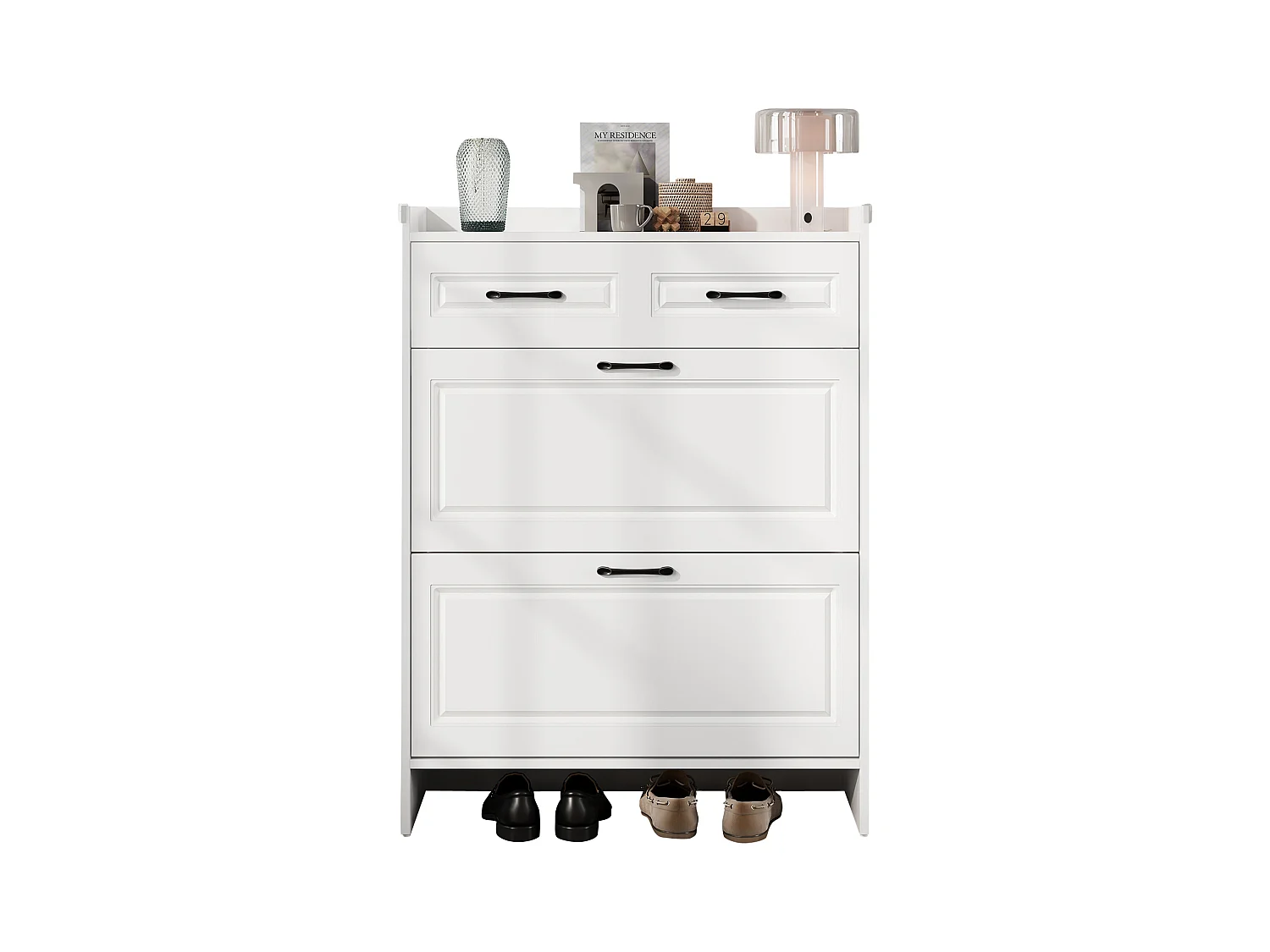 Meuble à chaussures avec 4 compartiments + 1 tiroir - 80 x 34 x 107.5 cm - MDF - blanc