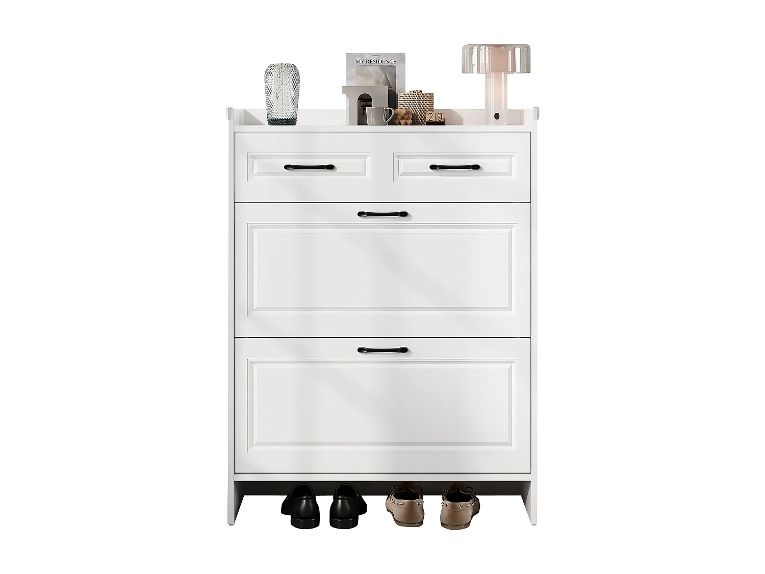 Meuble à chaussures avec 4 compartiments + 1 tiroir - 80 x 34 x 107.5 cm - MDF - blanc