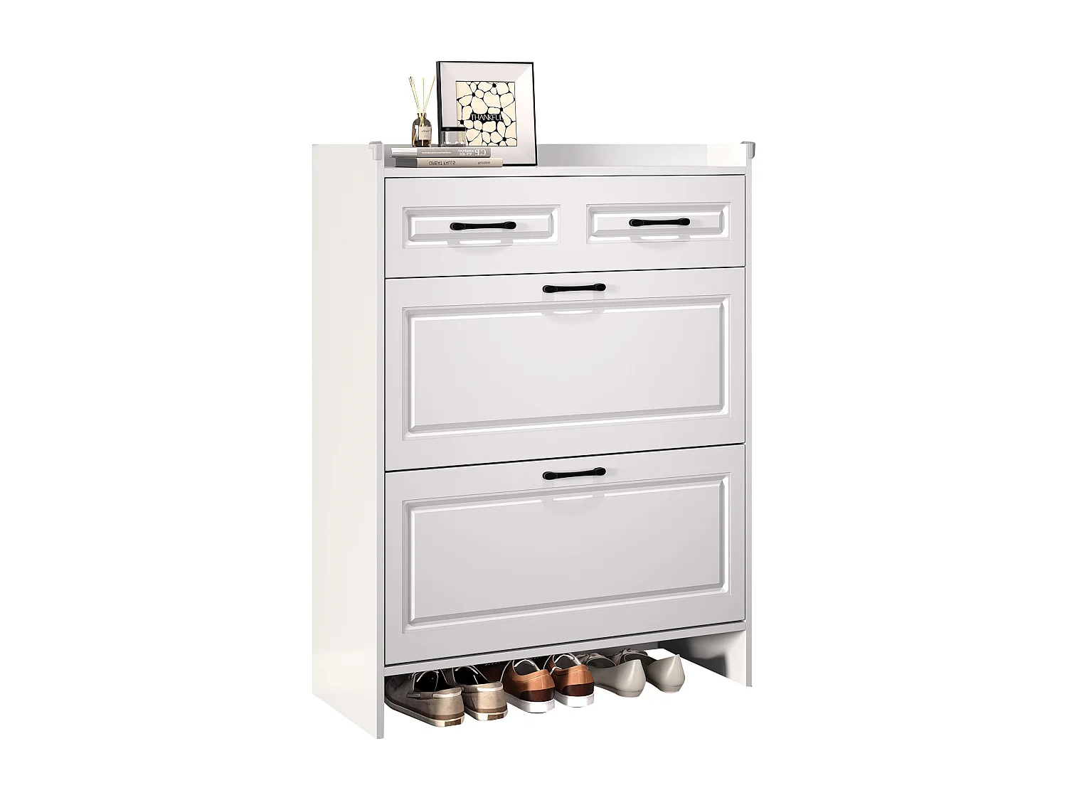 Meuble à chaussures avec 4 compartiments + 1 tiroir - 80 x 34 x 107.5 cm - MDF - blanc