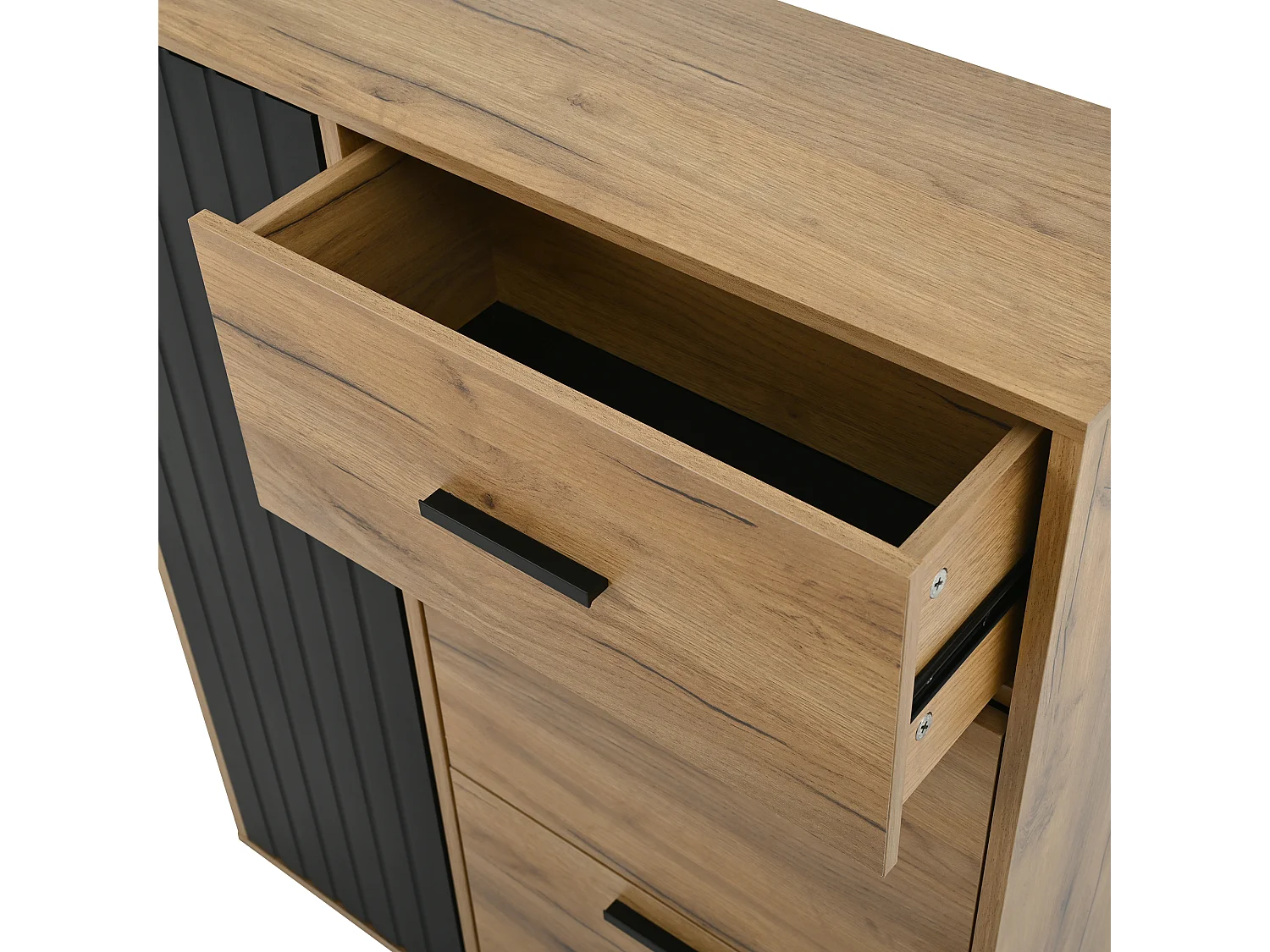 Meuble à chaussures 80x24x95.5cm - avec 2 portes abattantes - avec 1 tiroir et 1 porte - Naturel + Noir