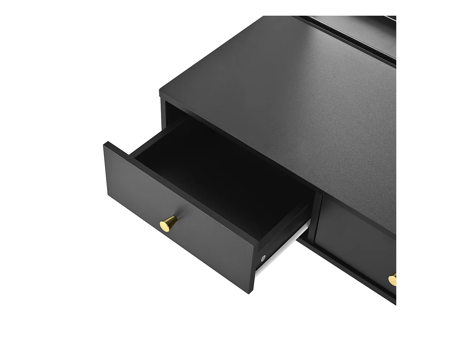 Coiffeuse suspendue avec miroir 100x45x105cm - avec 3 tiroirs et prise de courant - avec emplacement pour carte de tablette et porte-gobelet - Noir