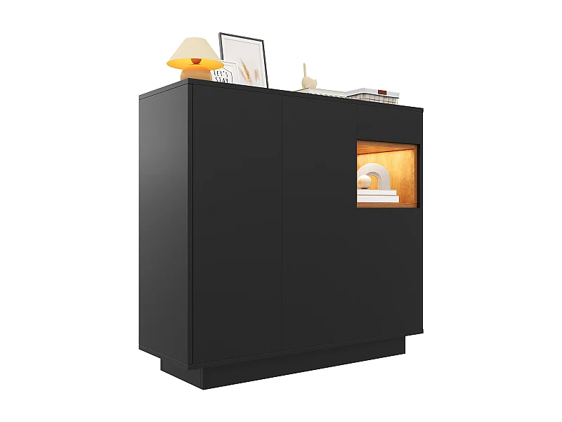 Meuble à chaussures avec 1 tiroir + 3 portes + Leds + étagères réglables - 105 x 39.5 x 100.5 cm - aggloméré - noir