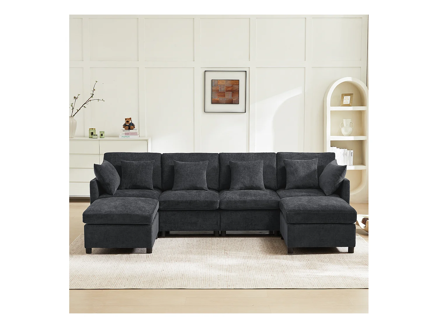 Canapé 4 places avec repose-pieds amovible - 278 x 161 x 81 cm  - canapé en U - velours - gris