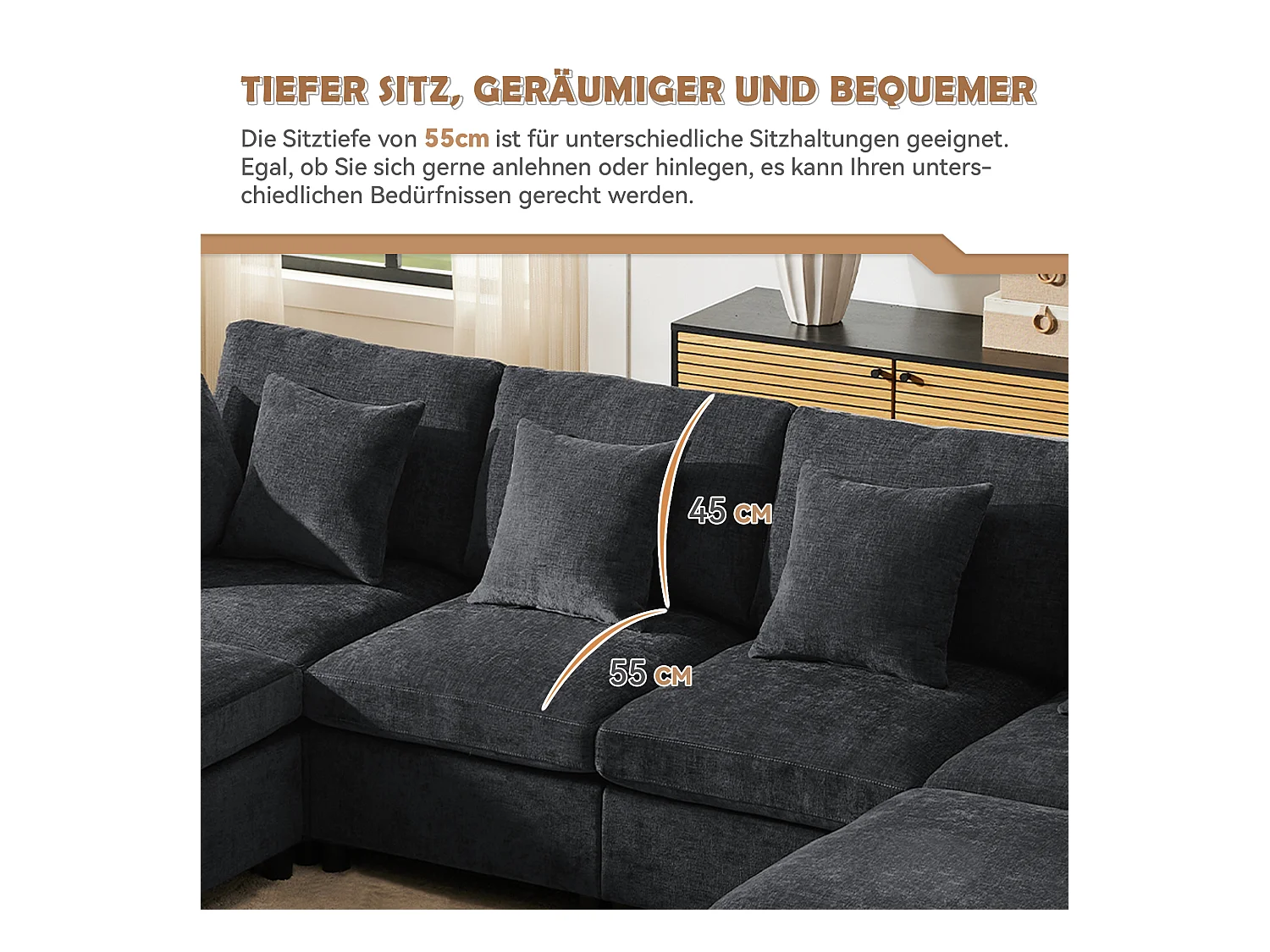 Canapé 4 places avec repose-pieds amovible - 278 x 161 x 81 cm  - canapé en U - velours - gris