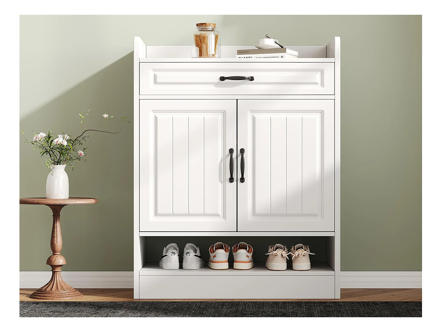 Meuble à chaussures 75x36x20.5cm - avec étagères réglables - avec 1 tiroir et 2 portes - Blanc