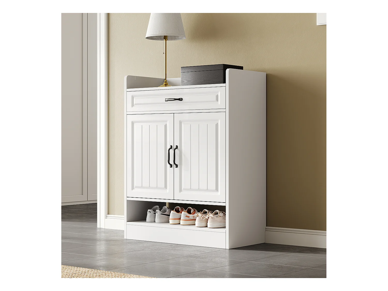 Meuble à chaussures 75x36x20.5cm - avec étagères réglables - avec 1 tiroir et 2 portes - Blanc