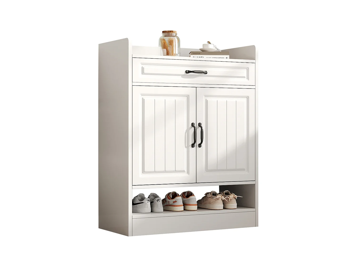 Meuble à chaussures 75x36x20.5cm - avec étagères réglables - avec 1 tiroir et 2 portes - Blanc