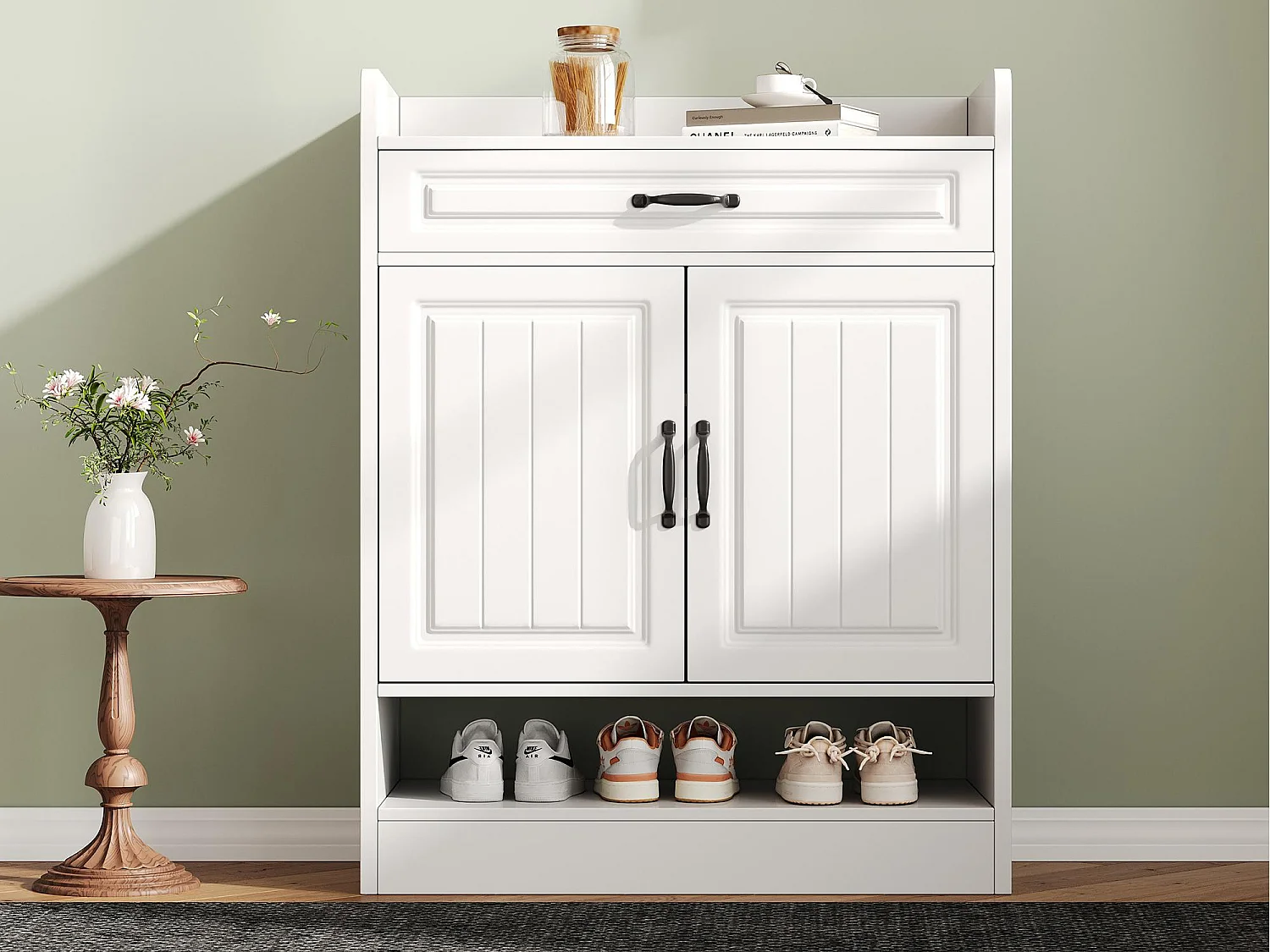 Meuble à chaussures 75x36x20.5cm - avec étagères réglables - avec 1 tiroir et 2 portes - Blanc